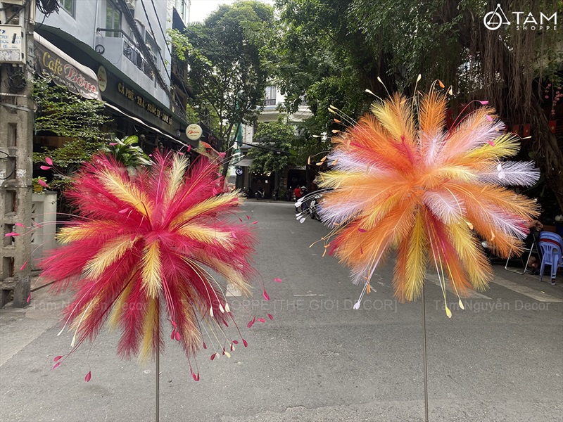 Cành cỏ lau nhiều màu sợi nhân tạo [Sợi tơi - Bung đều] D40-80cm CANHLA-08